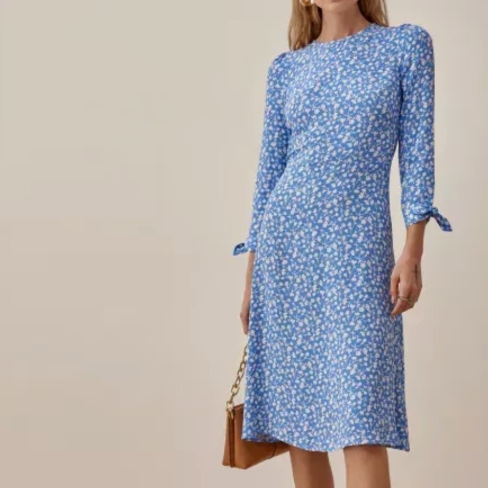Reformation blue and white floral midi dress